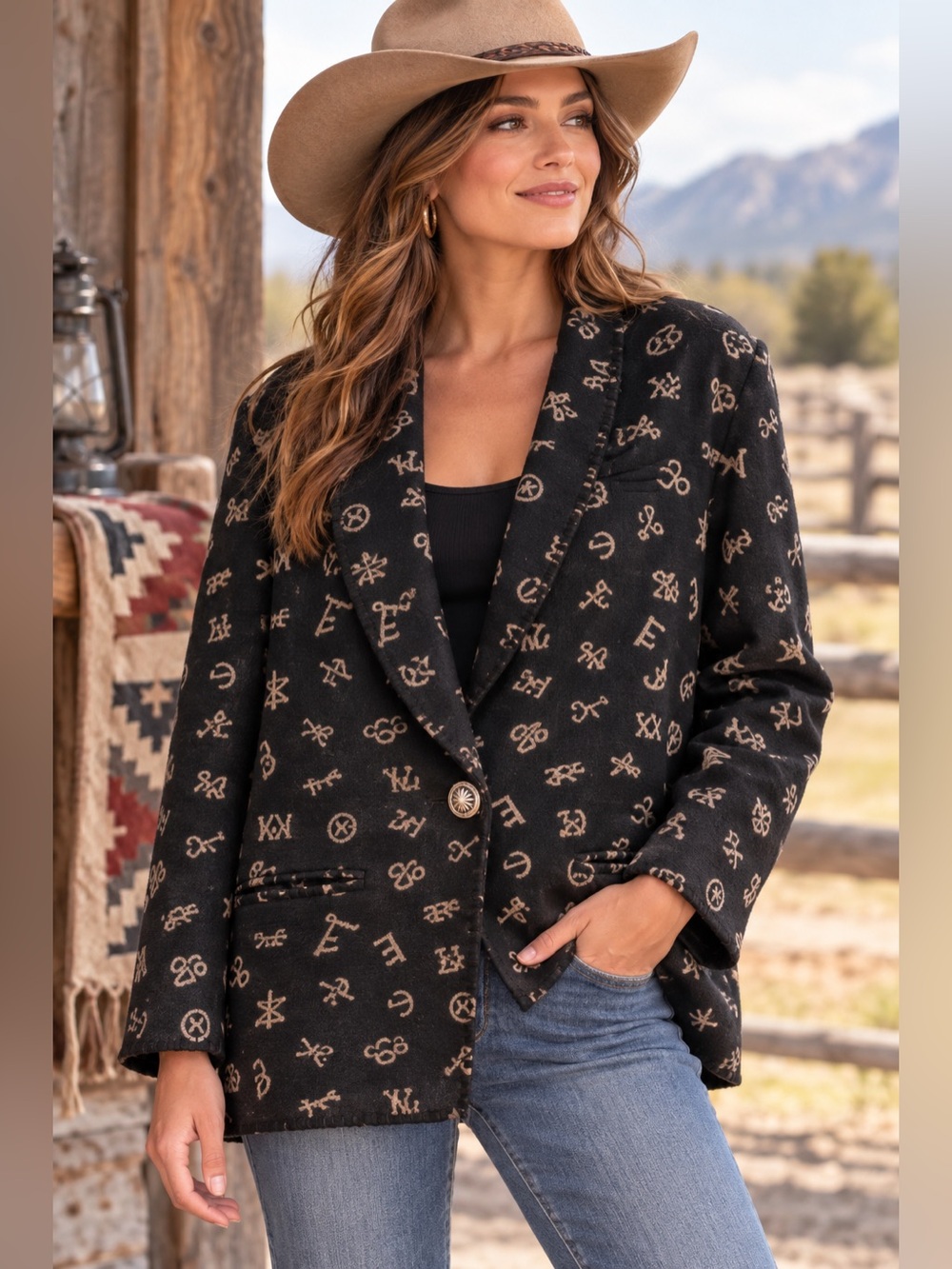 Vintage Pendleton Knockabouts Western Cattle Brand Jacket USA Southwestern Ranch